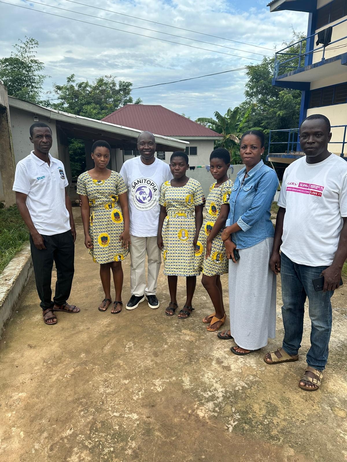 Students and community members at a Sanitopia facility in Ghana