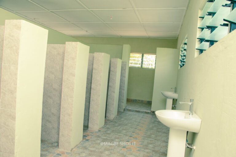 Inside the completed washroom facility